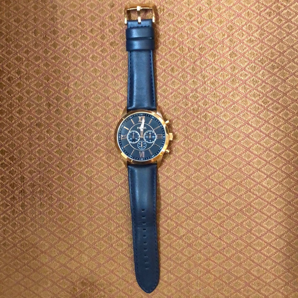Fossil Chronograph navy leather watch